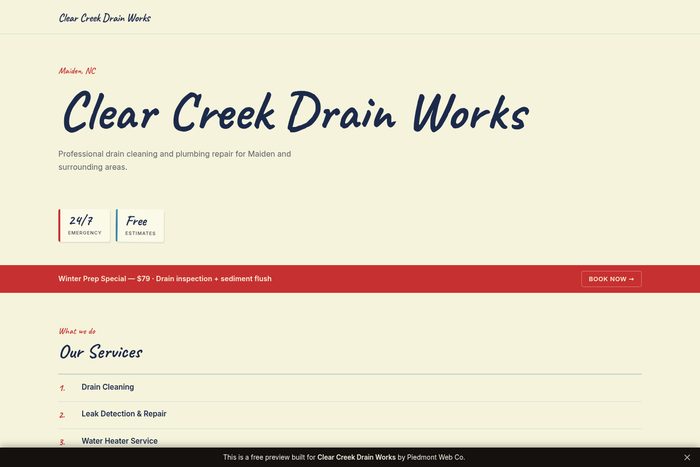Clear Creek Drain Works website design
